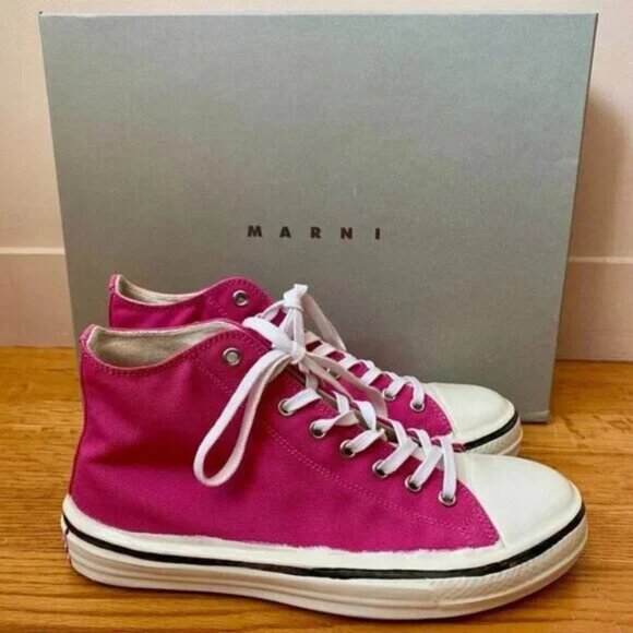 Marni Pink Graffiti Gooey Canvas High-Top Sneakers - size 38 - Picture 2 of 4